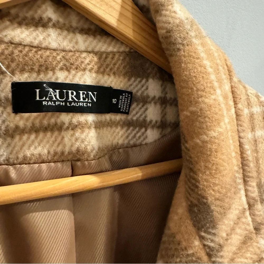 NWT Lauren Ralph Lauren Plaid Double Breasted Reefer Coat In Camel, Size 10 - Picture 7 of 13
